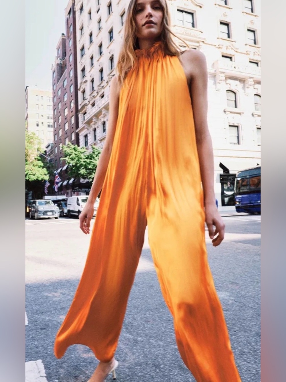 Zara Bestseller Satin Ribbon Jumpsuit Wide Leg Halter Wrinkl Fabrc Detail White - Picture 4 of 16